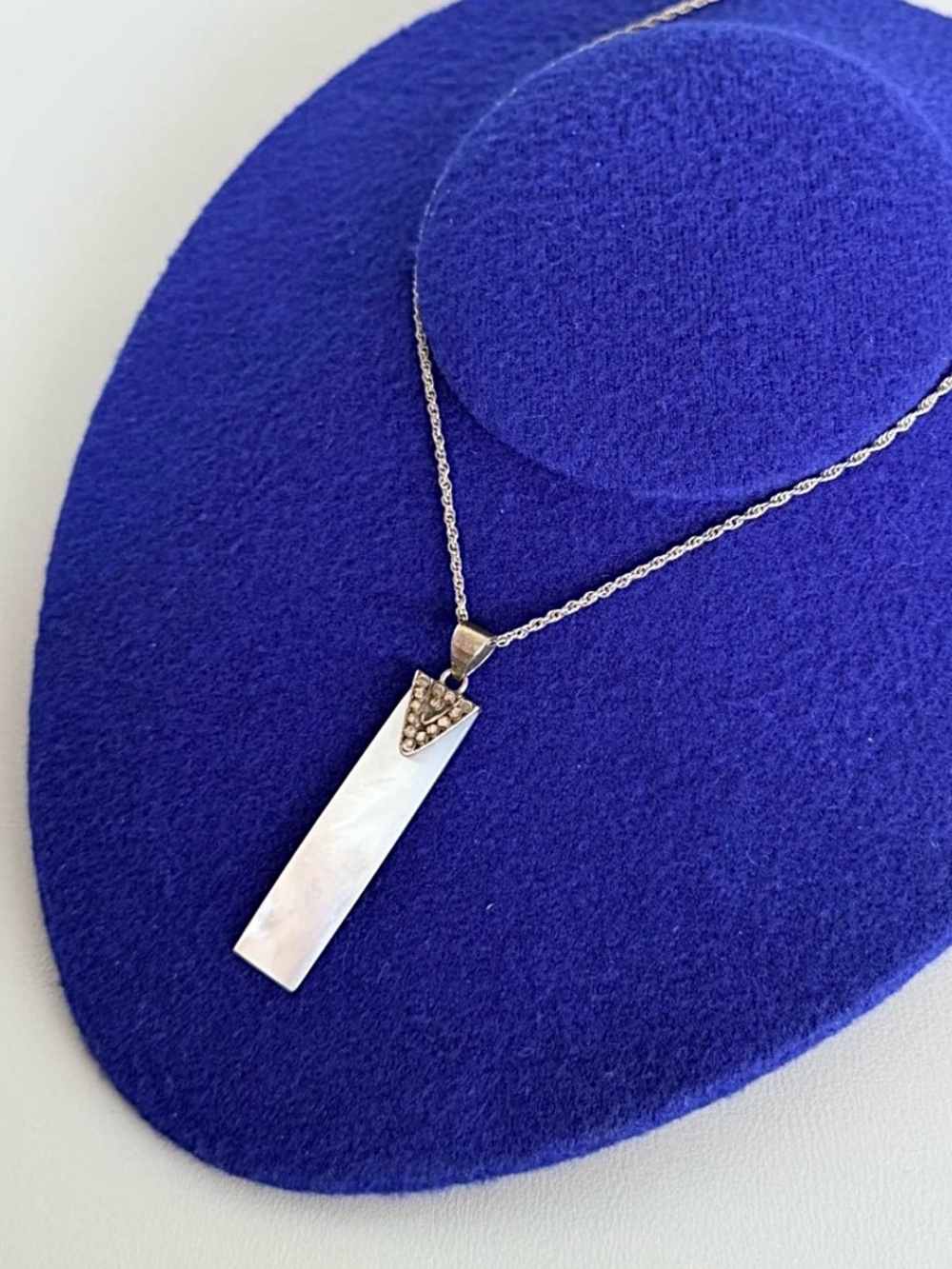 925 Italy Mother-of-Pearl Bar Pendant Necklace Sterling Silver Marked